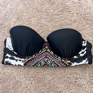 📦 Xhilaration Boho Strapless Bikini Top with Neon Tribal Embroidery & Print